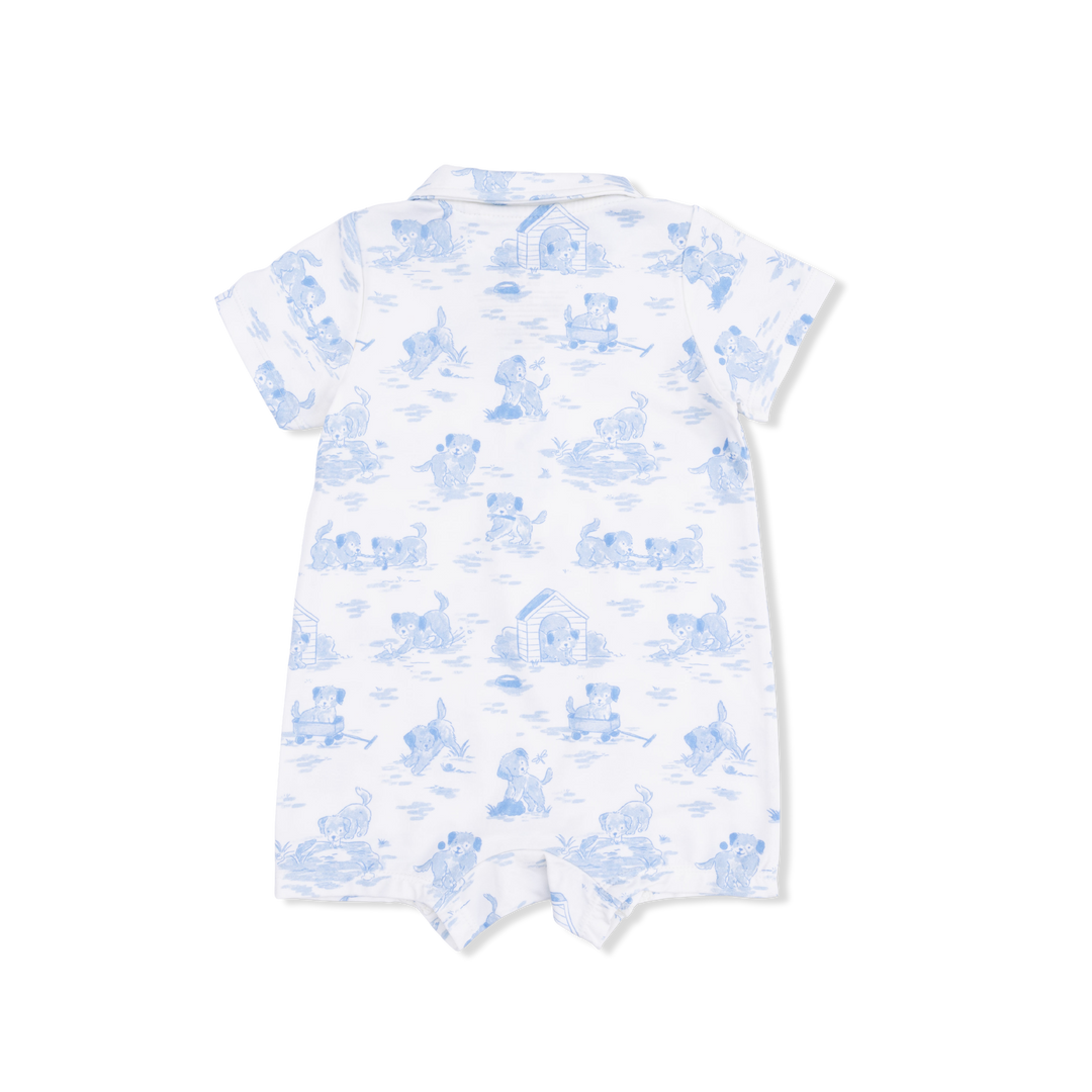 Puppy Toile Blue - Polo Shortie