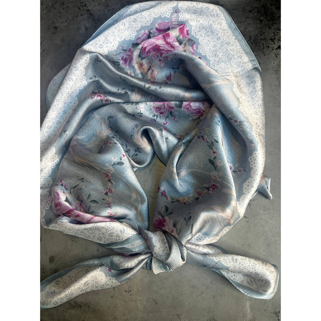 A Rare Bird Pastel Blue Lacy Rose Wild Rag