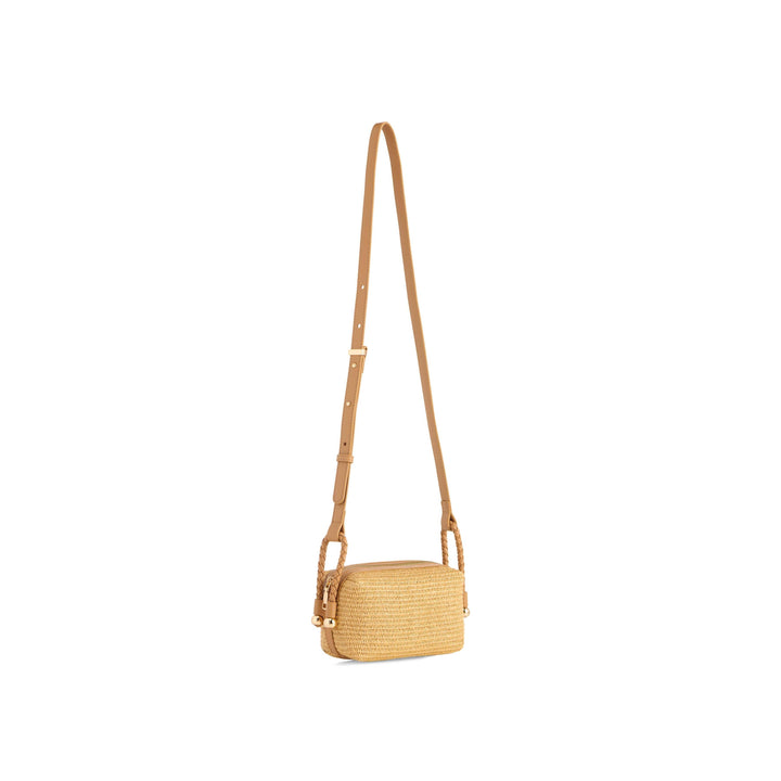 Shiraleah Gina Cross-Body Bag in tan with gold hardware and adjustable strap — available at Bella Boutique