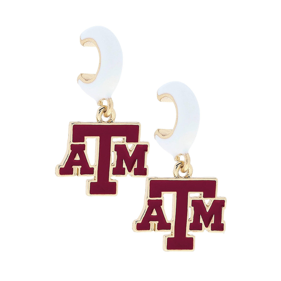 Texas A&amp;M Aggies Enamel Logo Huggie Hoop Earrings in White