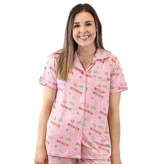 Howdy Partner Short Sleeve Button Up Sleep Shirt w/Pants