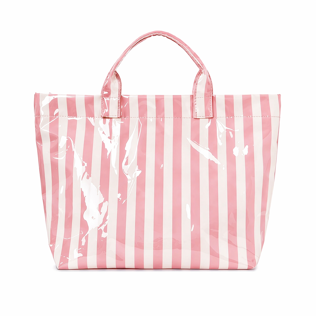 Preppy Pool Tote Bag Striped Vinyl Beach Tote