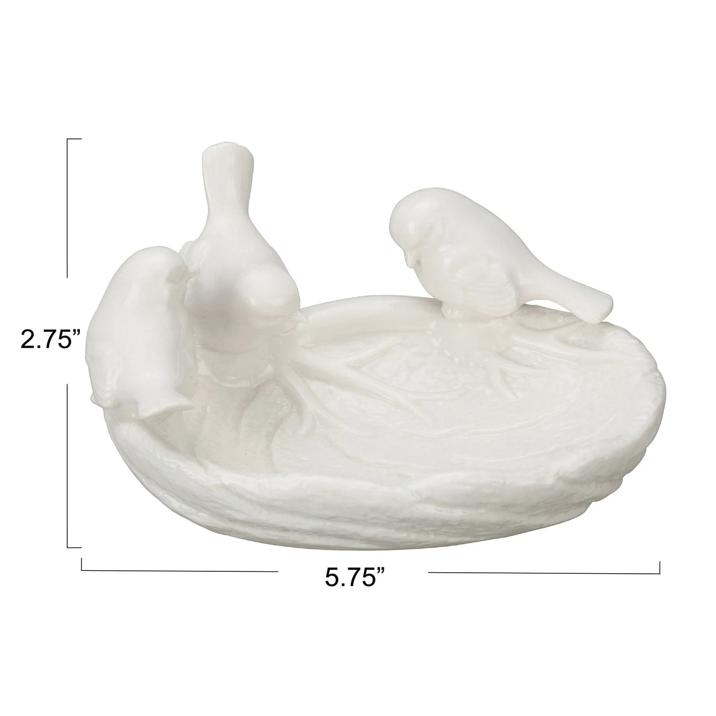Ceramic Leaf Dish with Birds - White