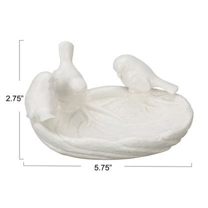 Ceramic Leaf Dish with Birds - White