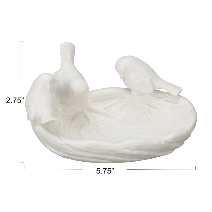 Ceramic Leaf Dish with Birds - White