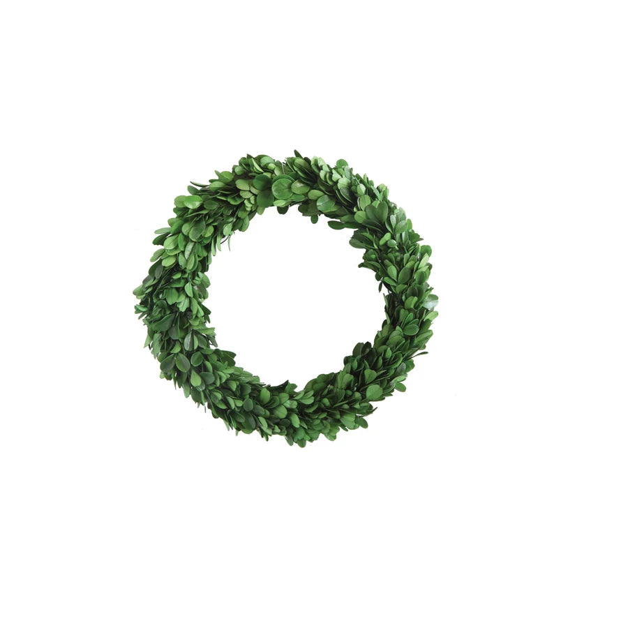 9.75-Inch Round Preserved Boxwood Wreath – Natural Green