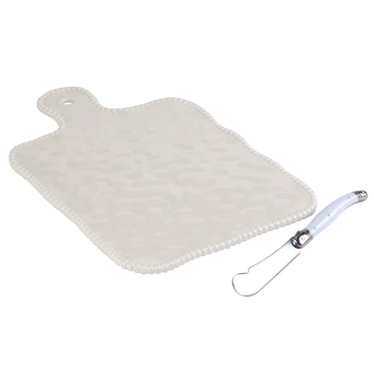 Certified International Perlette Cream Cheese Board with beaded edge and matching knife.