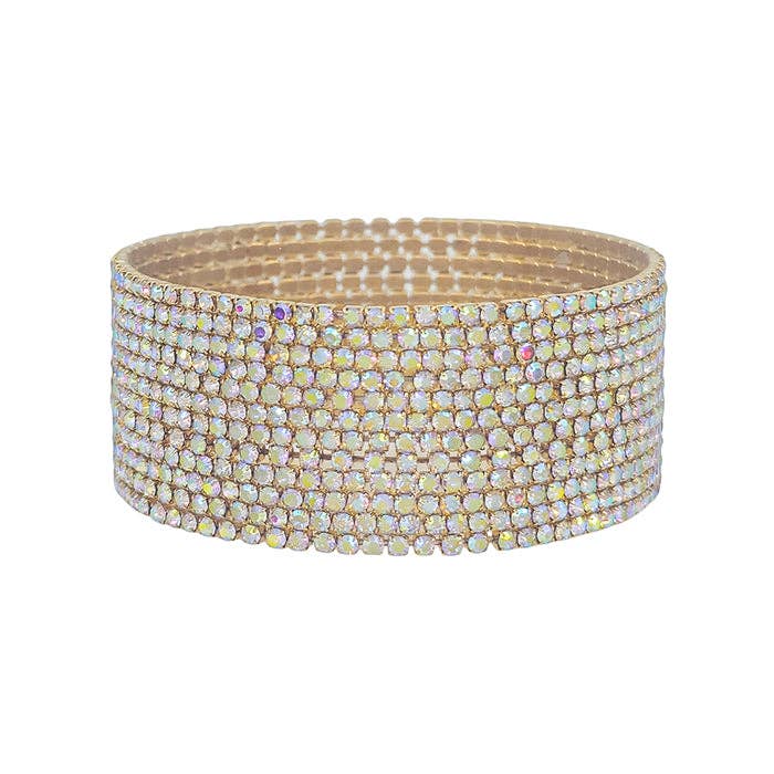 AB Crystal and Gold Thin Stretch Bracelet