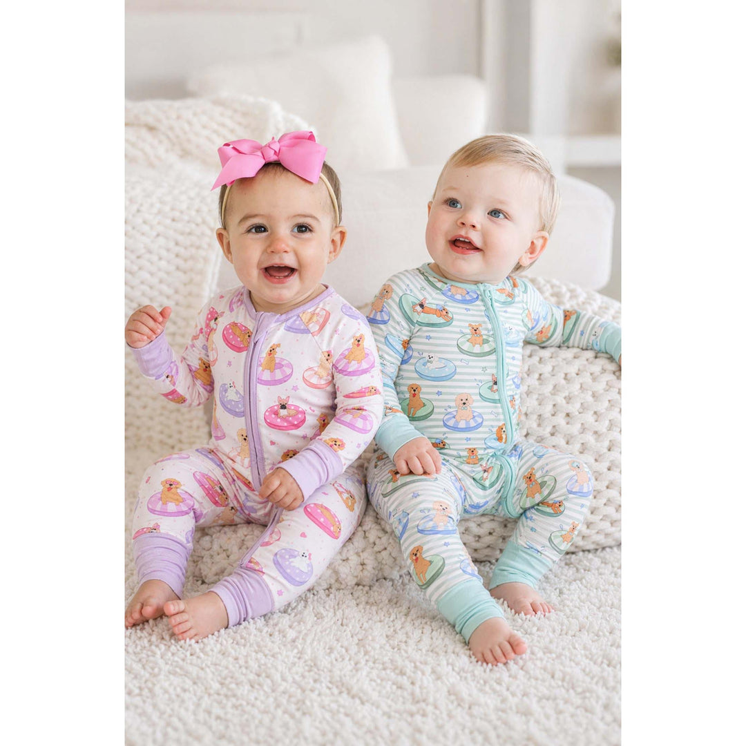 Convertible Zip Romper | Poolside Pups Pink