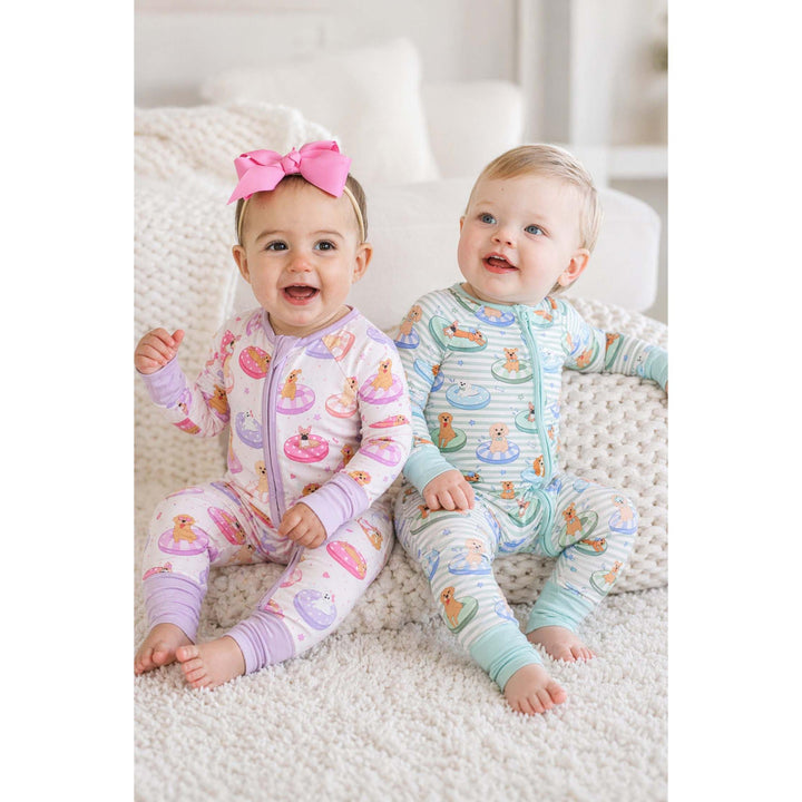 Convertible Zip Romper | Poolside Pups Pink