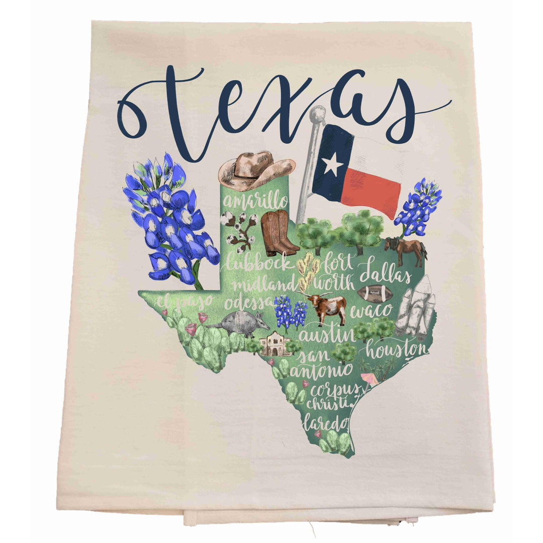 Texas Cities Tea Towel