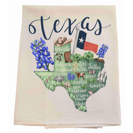 Texas Cities Tea Towel
