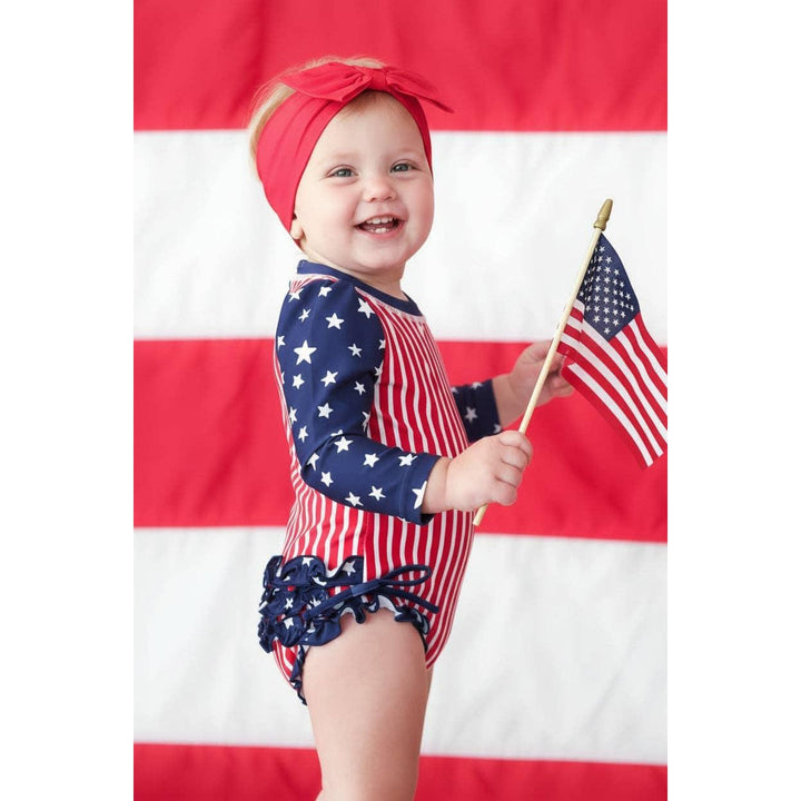 Long Sleeve Rash Guard With Ruffle Bottom | Stars &amp; Stripes Party