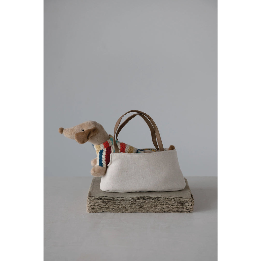 Cotton Removable Dachshund in Dog Carrier - 11" L