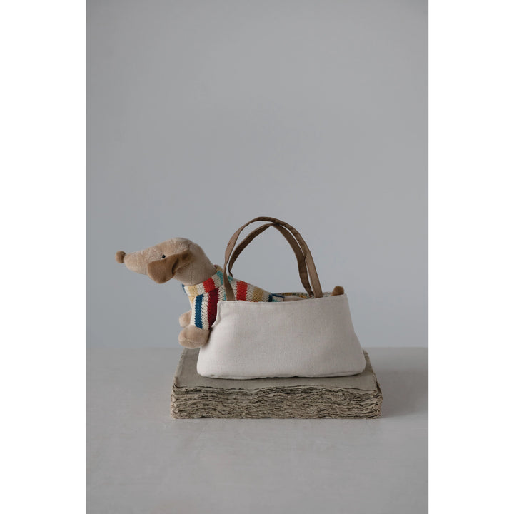 Cotton Removable Dachshund in Dog Carrier - 11" L
