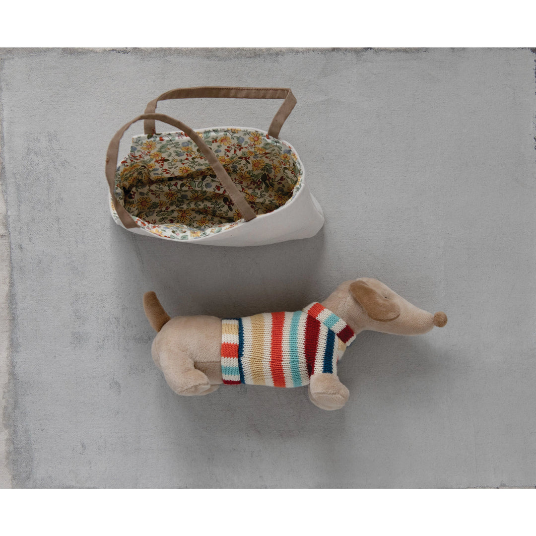Cotton Removable Dachshund in Dog Carrier - 11" L