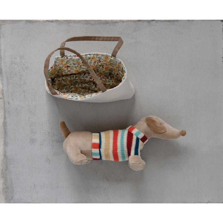 Cotton Removable Dachshund in Dog Carrier - 11" L