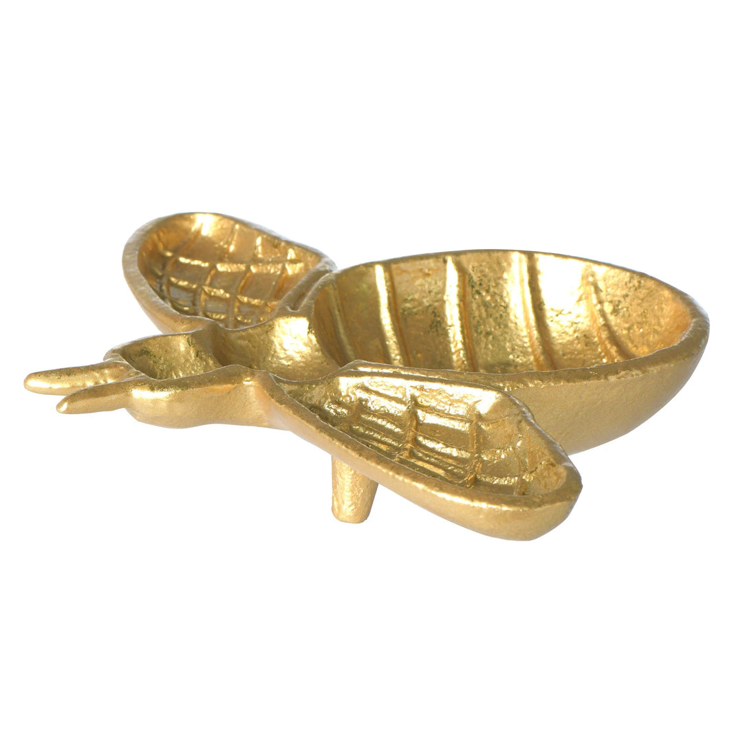 Creative Co-Op Cast Iron Bee Dish with a polished gold finish and detailed wings.