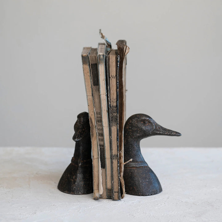 Creative Co-Op Cast Iron Duck Head Bookends - Distressed Black (Set of 2)