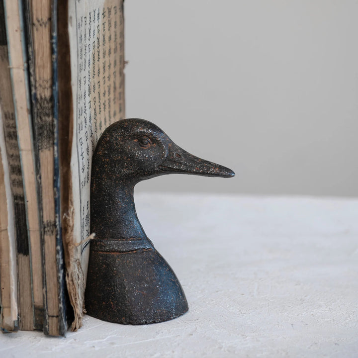 Creative Co-Op Cast Iron Duck Head Bookends - Distressed Black (Set of 2)