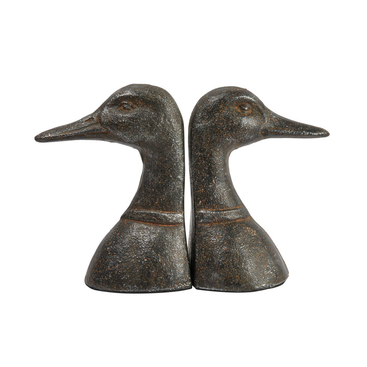 Creative Co-Op Cast Iron Duck Head Bookends - Distressed Black (Set of 2)