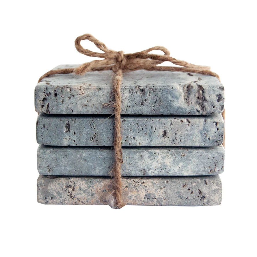 Square Travertine Coasters, Set of 4