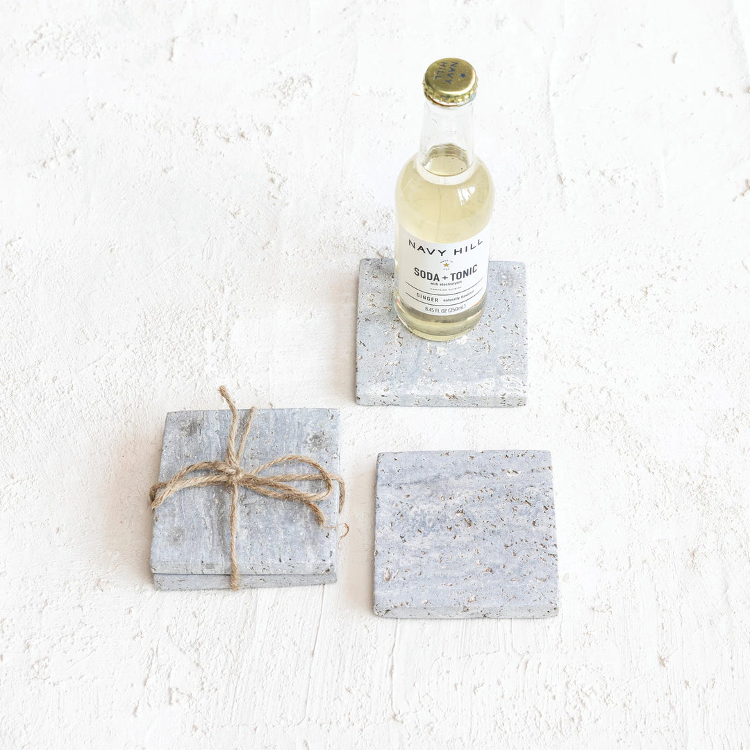 Square Travertine Coasters, Set of 4