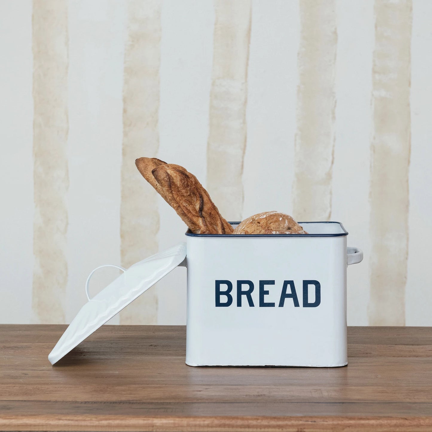Enameled Bread Metal Box w/ Lid & Handles