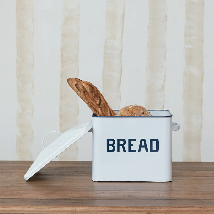 Enameled Bread Metal Box w/ Lid &amp; Handles