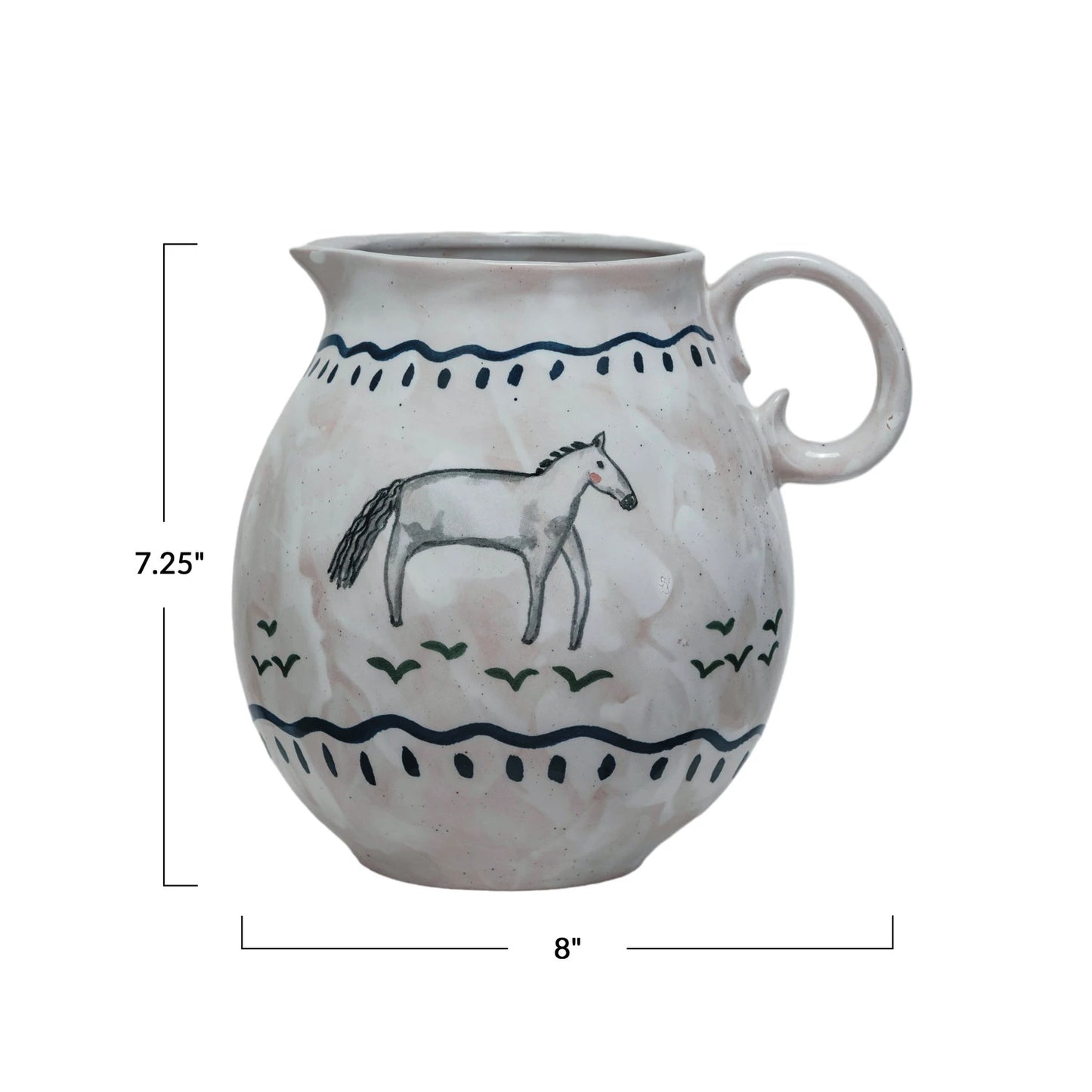 Hand Painted Stoneware Pitcher W/Horse