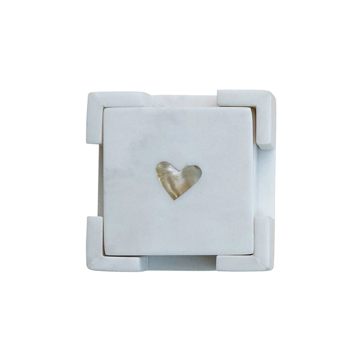 Marble Coasters with Mother of Pearl Inlay &amp; Holder, Set of 5