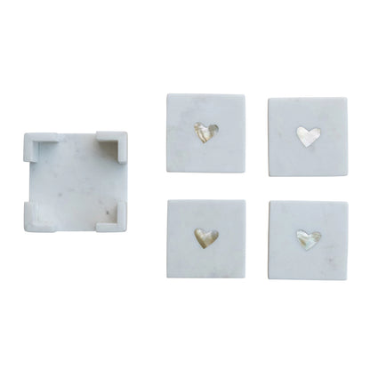 Marble Coasters with Mother of Pearl Inlay & Holder, Set of 5