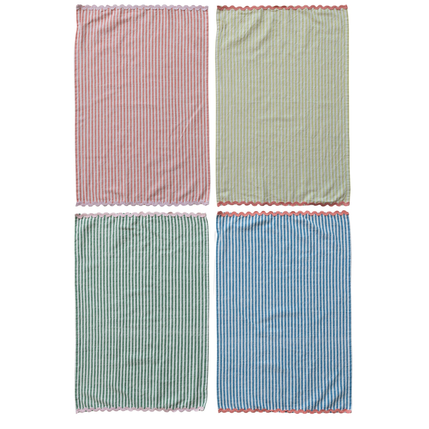 Creative Co-Op Striped Cotton Tea Towel with Ric Rac Trim - Sold Individually