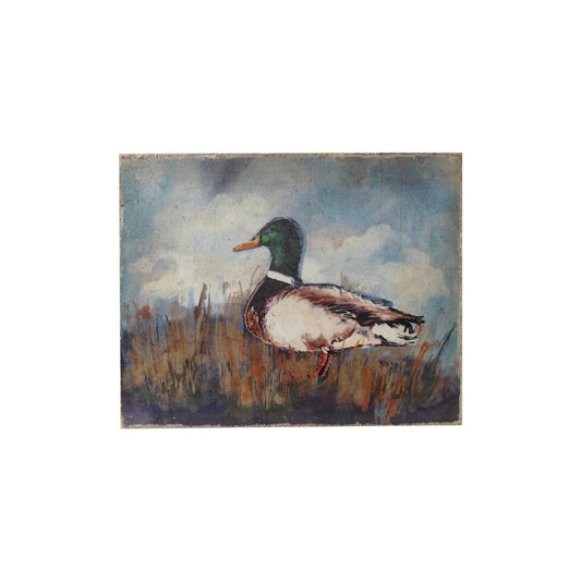 Creative Co-Op Canvas Wall Decor featuring a distressed Mallard duck image in a vintage oil painting style.