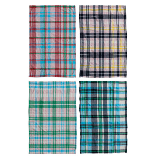 Woven Recycled Brushed Microfibre Tea Towel with Plaid Pattern, 4 Styles