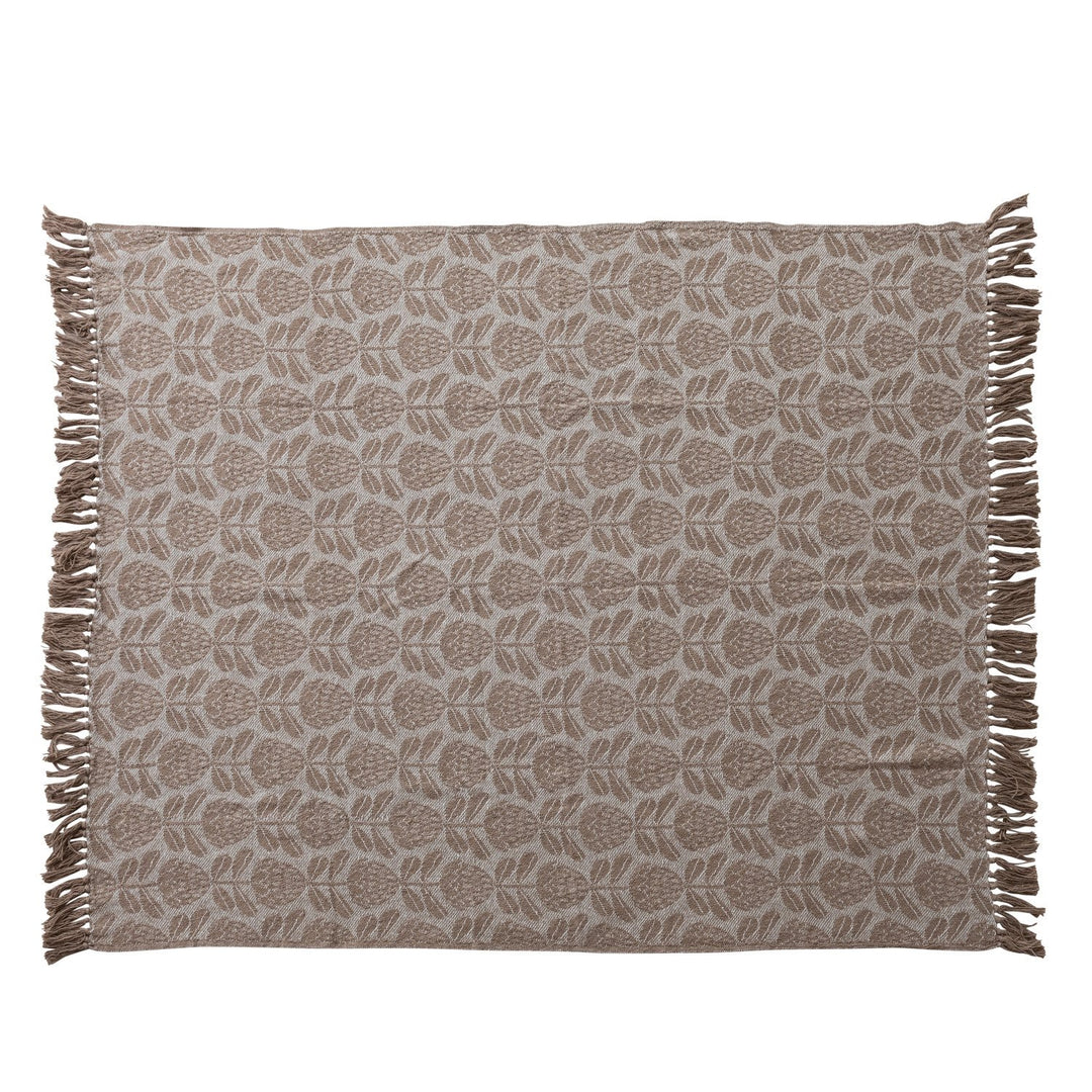 60"L x 50"W Woven Recycled Cotton Blend Jacquard Throw with Floral Pattern &amp; Fringe