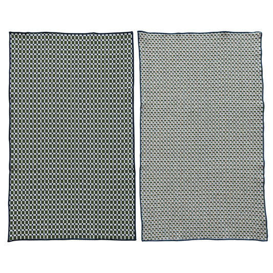 Woven Cotton Tea Towel with Pattern & Stitched Edge, 2 Styles