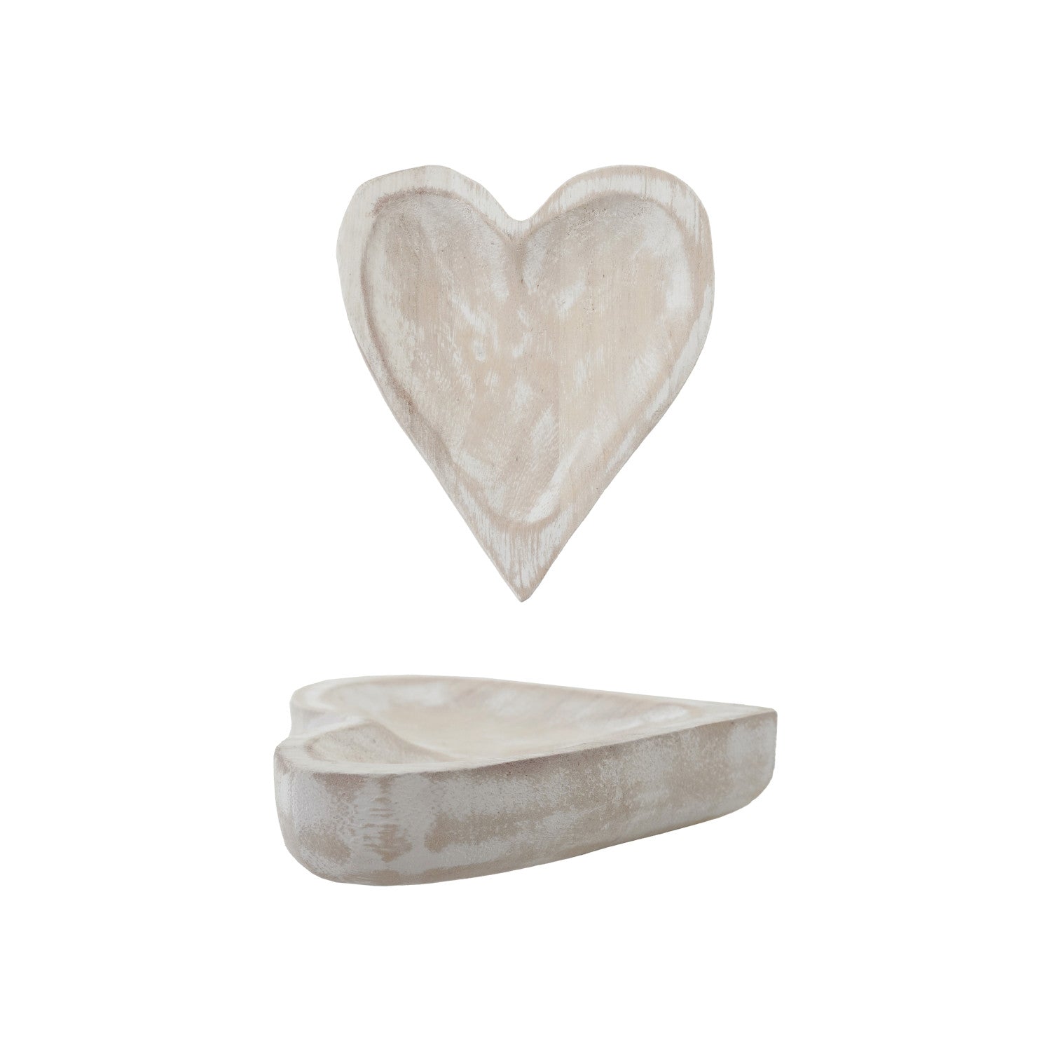 Decorative Carved Paulownia Wood Heart Shaped Dish, Natural