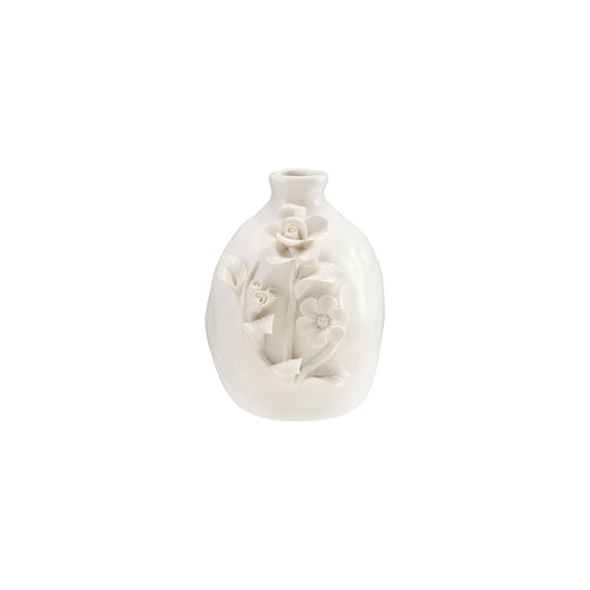 Stoneware Vase with 3D Flowers, White