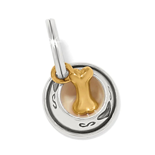 Detailed silver dog bowl charm by Brighton, perfect for pet lovers and dog moms.