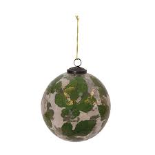 4" Round Recycled Glass Ball Ornament w/ Embedded Candlenut Leaves