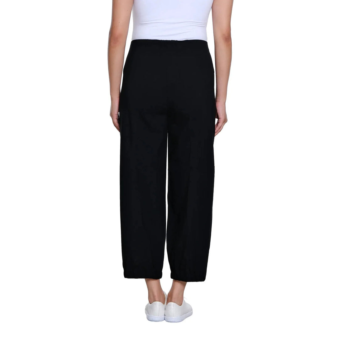 Multiples Elastic Waist Wide Leg Woven Crop Pant | Black
