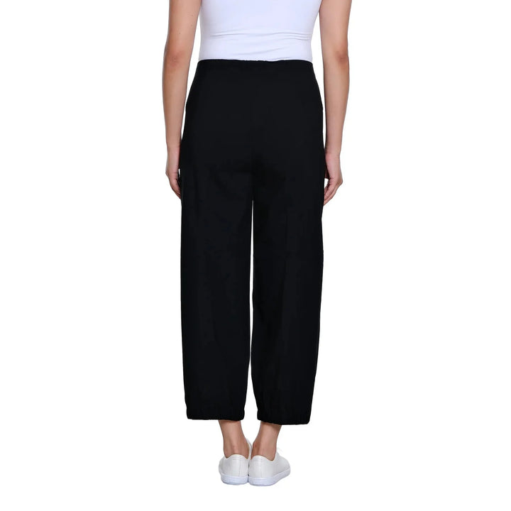 Multiples Elastic Waist Wide Leg Woven Crop Pant | Black