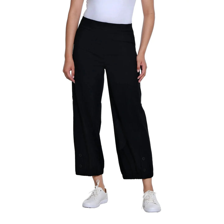 Multiples Elastic Waist Wide Leg Woven Crop Pant | Black