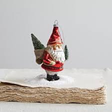 Hand-Painted Glass Garden Santa Ornaments w/ Bottle Brush Trees &amp; Glitter