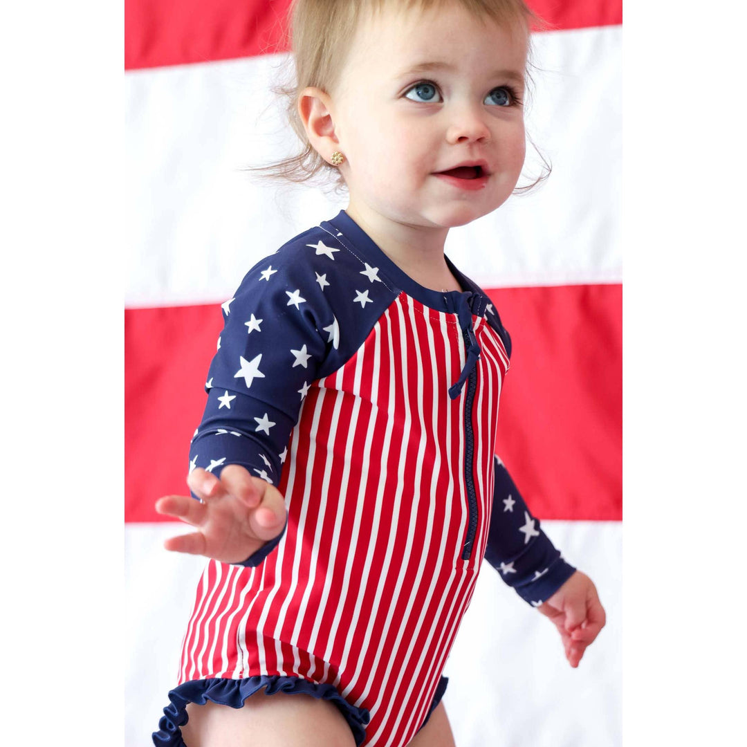 Long Sleeve Rash Guard with Front Zipper | Stars &amp; Stripes Party