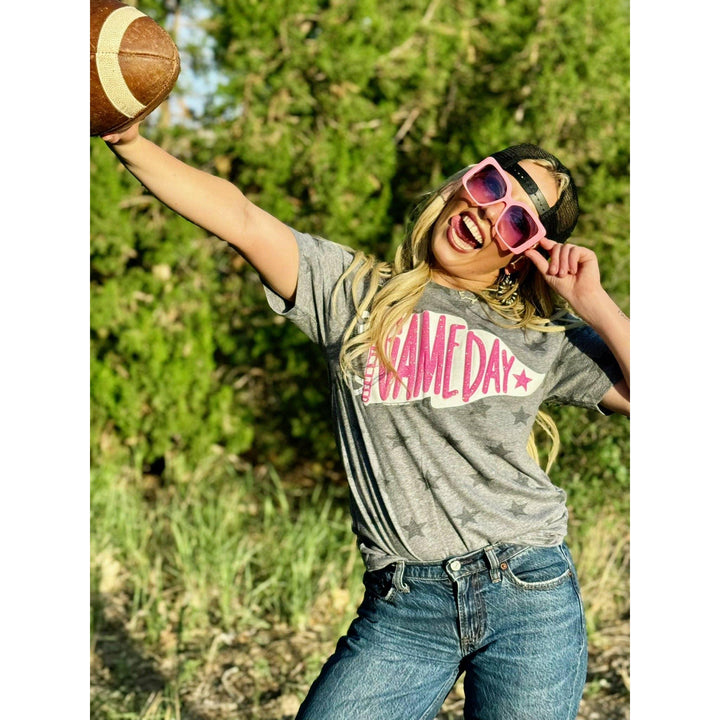 Pennant Game Day in White Ink with Glitter Puff Tee