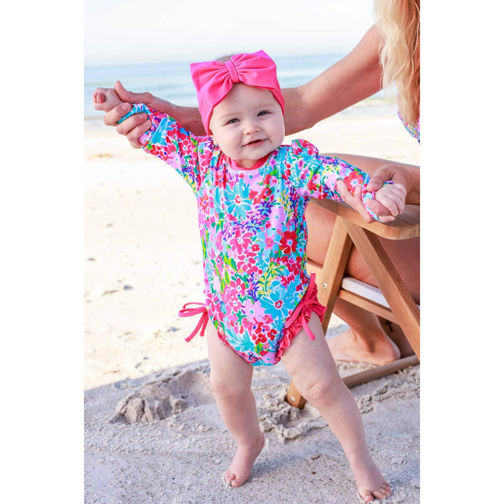 Long Sleeve Rash Guard With Ruffle Bottom | Petal Splash