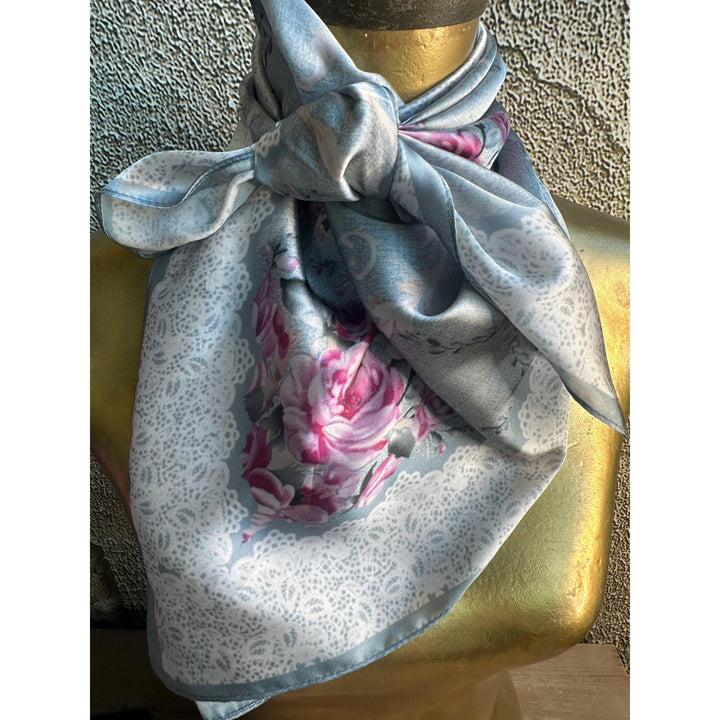 A Rare Bird Pastel Blue Lacy Rose Wild Rag