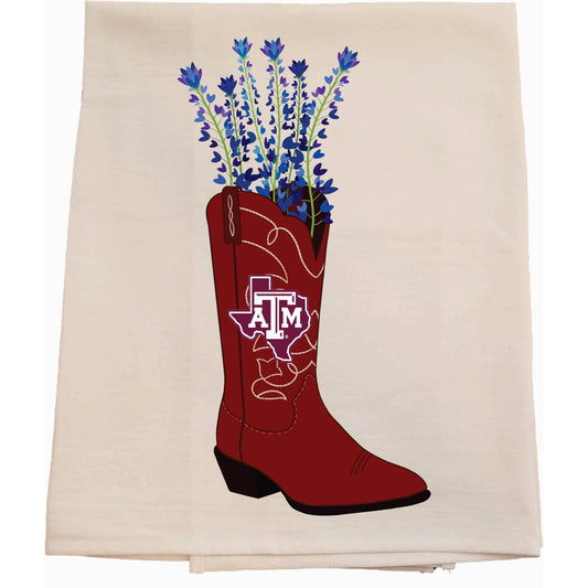 Aggie Bluebonnet Boot Tea Towel